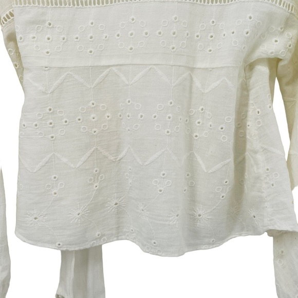 Zara Trf Collection Off-White Sheer Eyelet Fringe Wrap Boho Blouse - Sz S - Picture 14 of 16